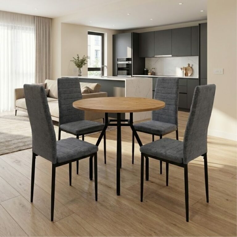 Σετ τραπεζαρία 5τμχ Roma – Rosa χρώμα pine oak – γκρι Ø80×75εκ.