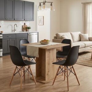 Σετ τραπεζαρία 5τμχ Ταΰγετος 74 χρώμα sapphire oak - μαύρο 75x75x77εκ.