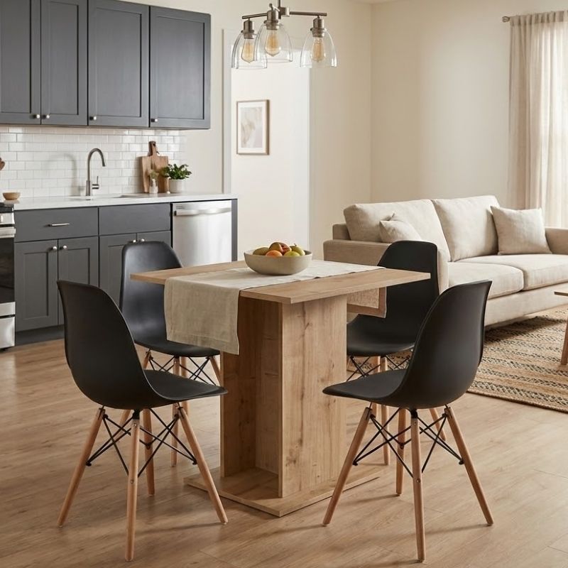Σετ τραπεζαρία 5τμχ Ταΰγετος 74 χρώμα sapphire oak - μαύρο 75x75x77εκ.