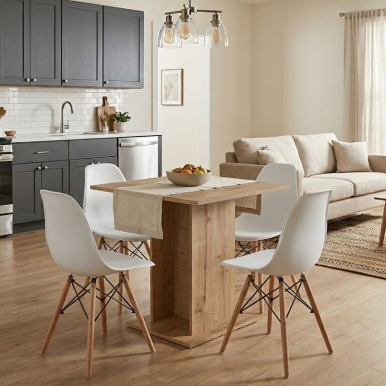 Σετ τραπεζαρία 5τμχ Allos – Nova χρώμα sapphire oak – λευκό 75x75x77εκ.
