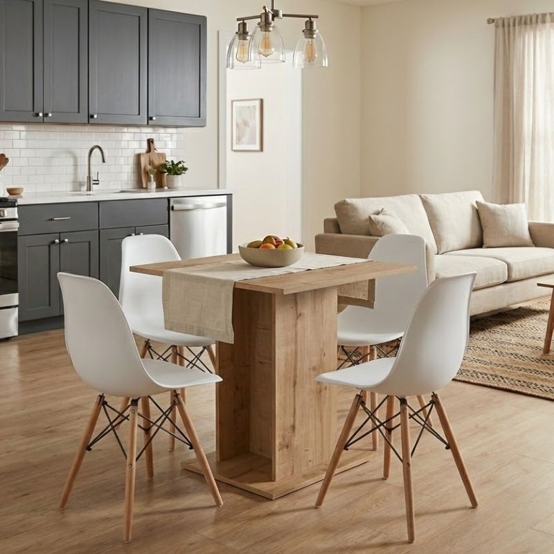 Σετ τραπεζαρία 5τμχ Ταΰγετος 74 χρώμα sapphire oak - λευκό 75x75x77εκ.