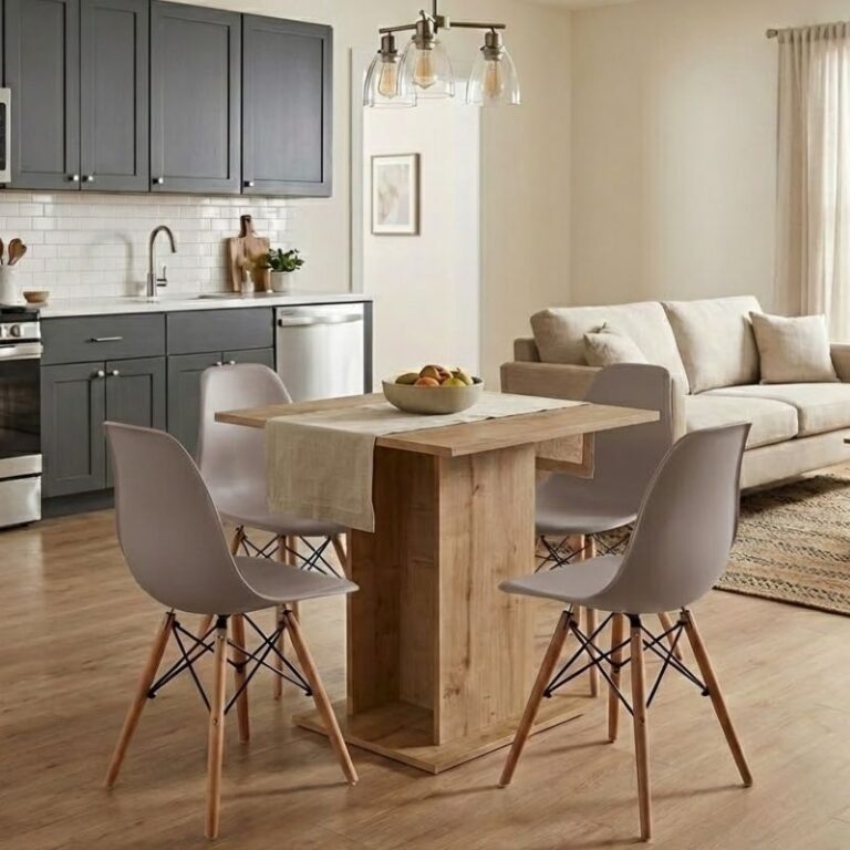 Σετ τραπεζαρία 5τμχ Allos – Nova χρώμα sapphire oak – cappuccino 75x75x77εκ.