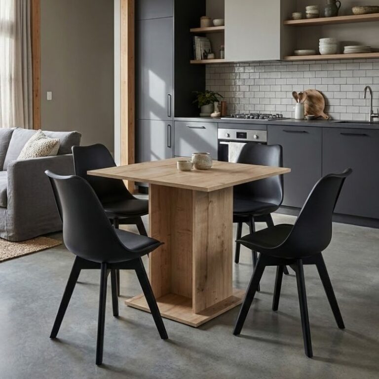 Σετ τραπεζαρία 5τμχ Allos – Viva χρώμα sapphire oak – μαύρο 75x75x77εκ.