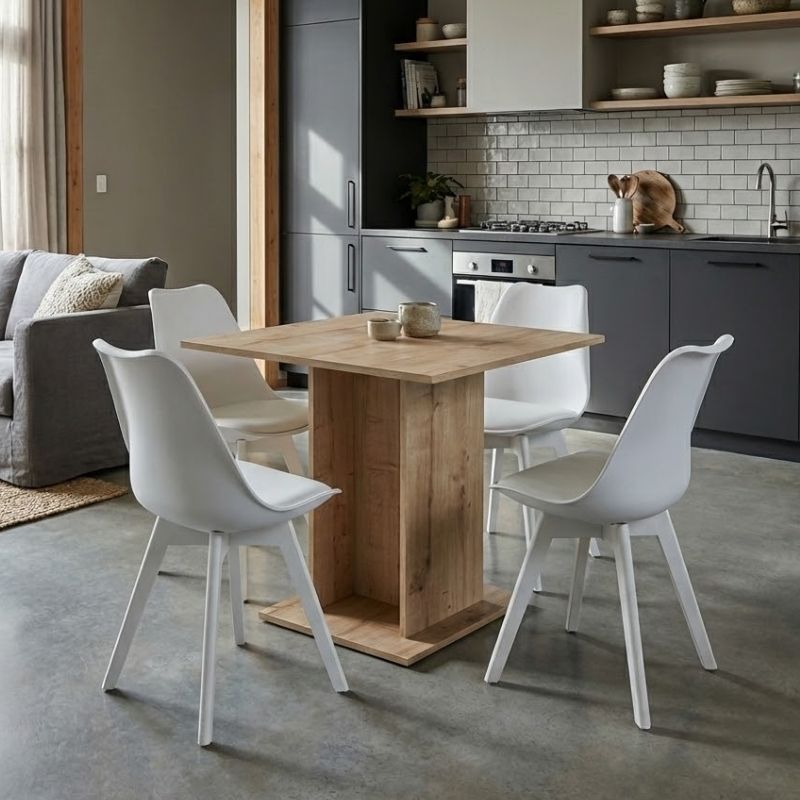 Σετ τραπεζαρία 5τμχ Αμοργός 58 χρώμα sapphire oak - λευκό 75x75x77εκ.