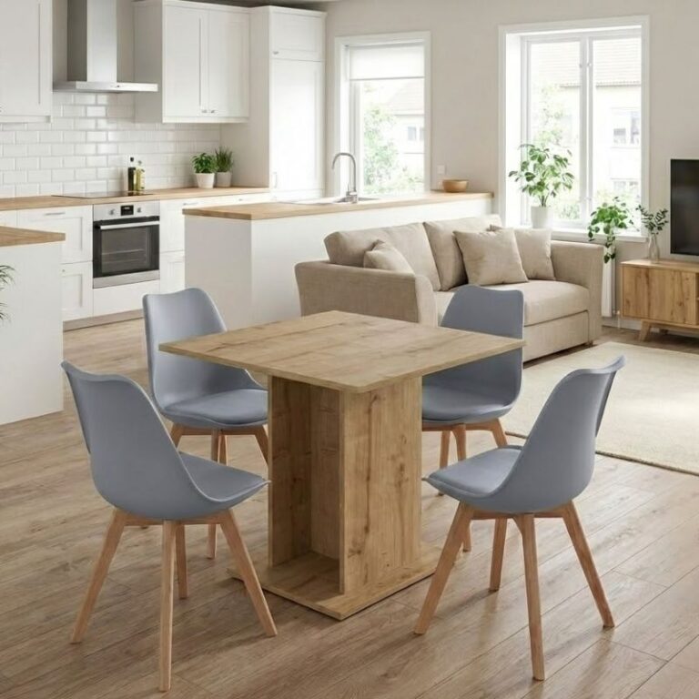Σετ τραπεζαρία 5τμχ Allos – Viva χρώμα sapphire oak – γκρι 75x75x77εκ.