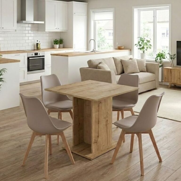 Σετ τραπεζαρία 5τμχ Allos – Viva χρώμα sapphire oak – cappuccino 75x75x77εκ.