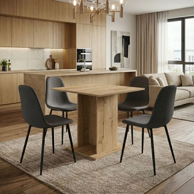 Σετ τραπεζαρία 5τμχ Allos – Iris χρώμα sapphire oak – γκρι 75x75x77εκ.
