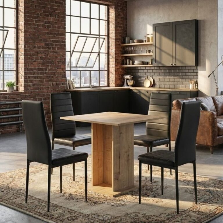 Σετ τραπεζαρία 5τμχ Allos – Rosa χρώμα sapphire oak – μαύρο 75x75x77εκ.