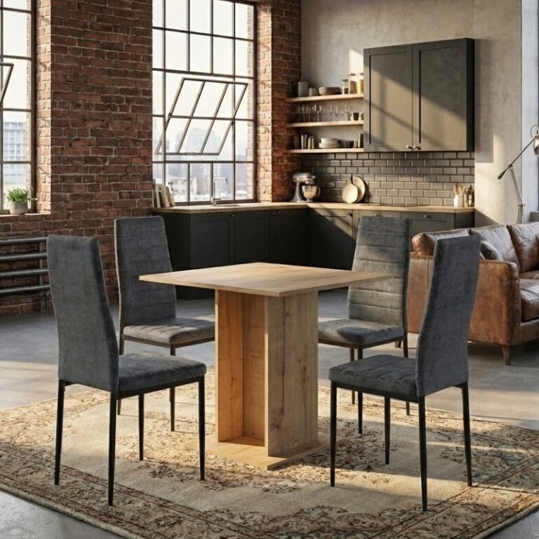 Σετ τραπεζαρία 5τμχ Allos – Rosa χρώμα sapphire oak – γκρι 75x75x77εκ.