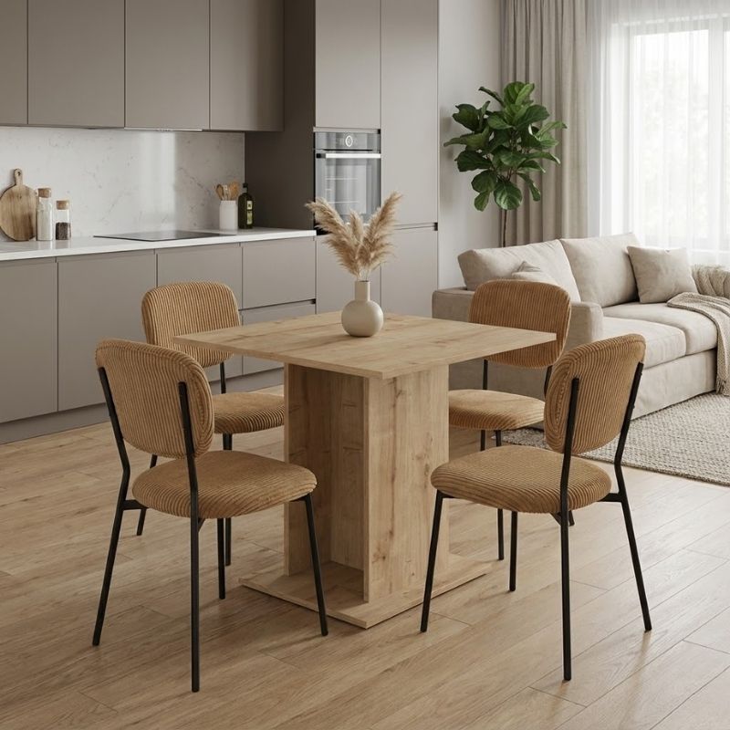 Σετ τραπεζαρία 5τμχ Ύδρα 73 χρώμα sapphire oak - μουσταρδί 75x75x77εκ.