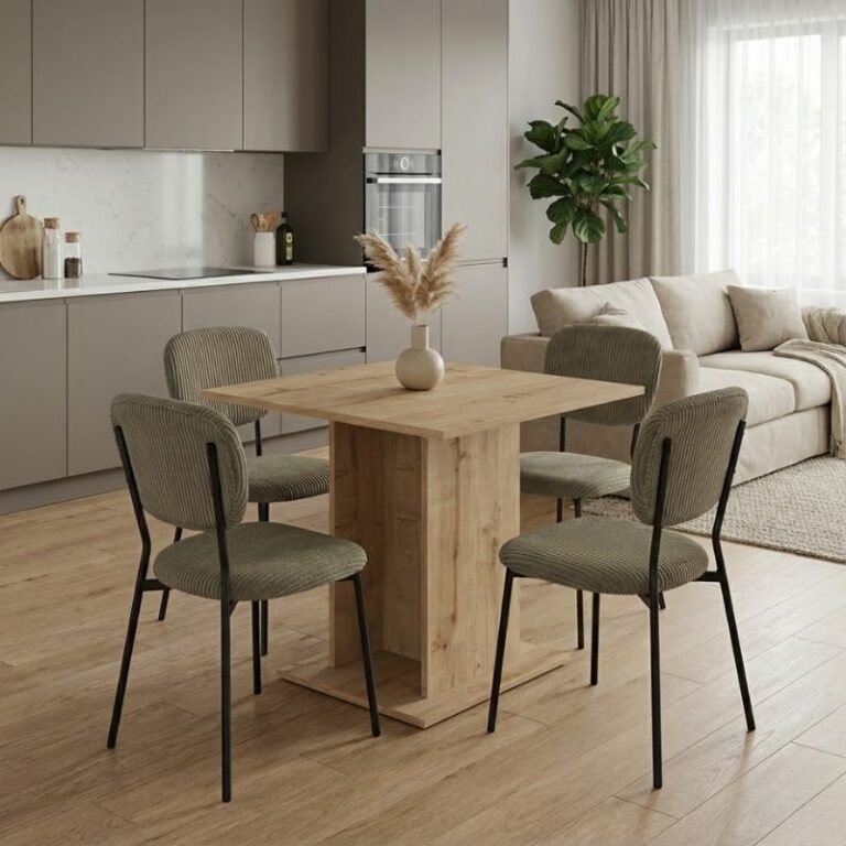 Σετ τραπεζαρία 5τμχ Allos – Kevin χρώμα sapphire oak – λαδί 75x75x77εκ.