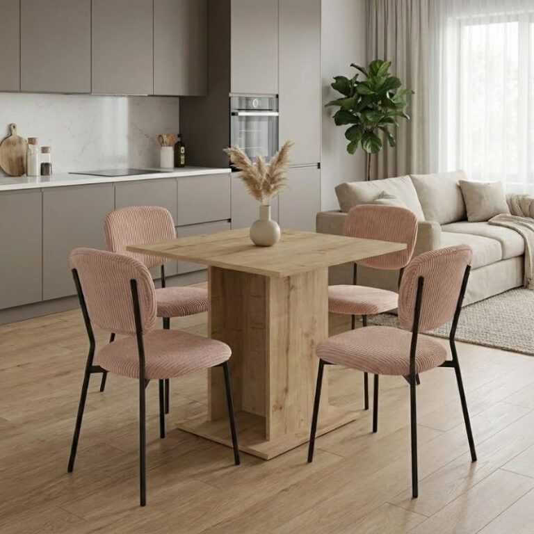 Σετ τραπεζαρία 5τμχ Allos – Kevin χρώμα sapphire oak – μόκα 75x75x77εκ.