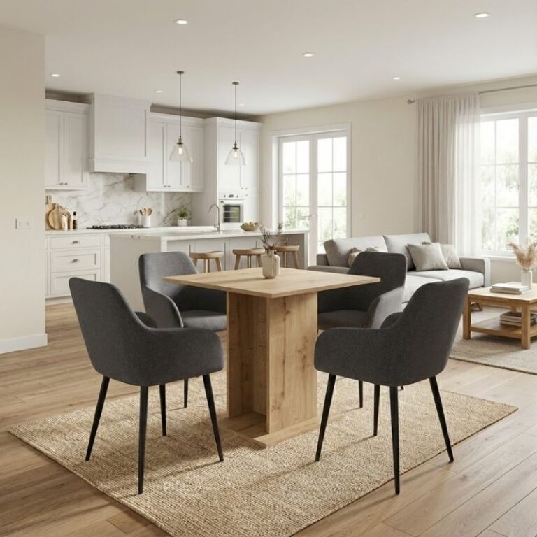 Σετ τραπεζαρία 5τμχ Allos – Monica χρώμα sapphire oak – γκρι 75x75x77εκ.