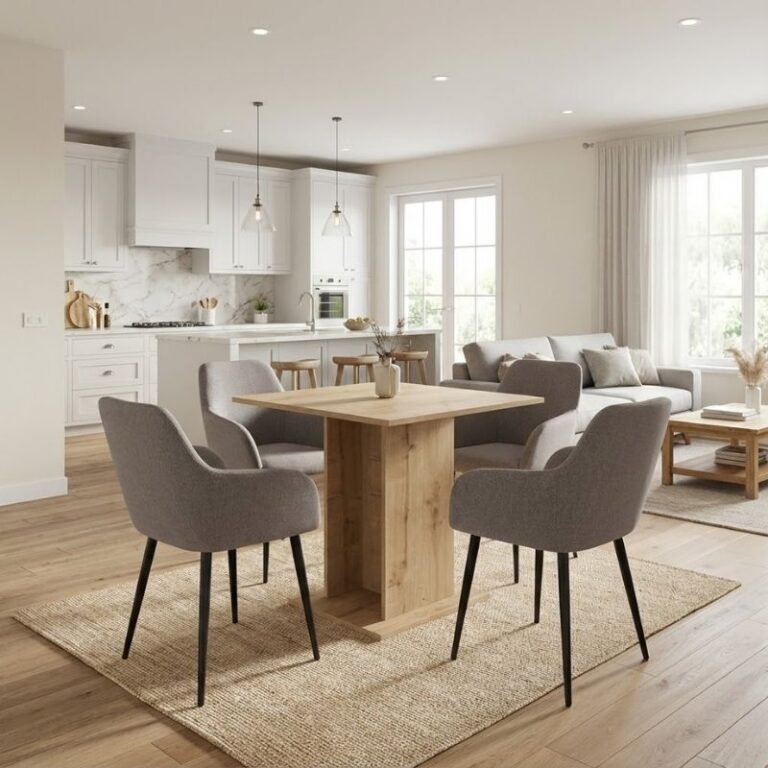 Σετ τραπεζαρία 5τμχ Allos – Monica χρώμα sapphire oak – ανοιχτό μπεζ 75x75x77εκ.