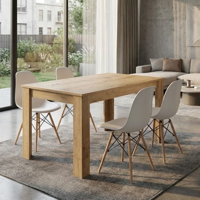 Σετ τραπεζαρία 5τμχ Darlen – Nova χρώμα sapphire oak – λευκό 125x72x74εκ.