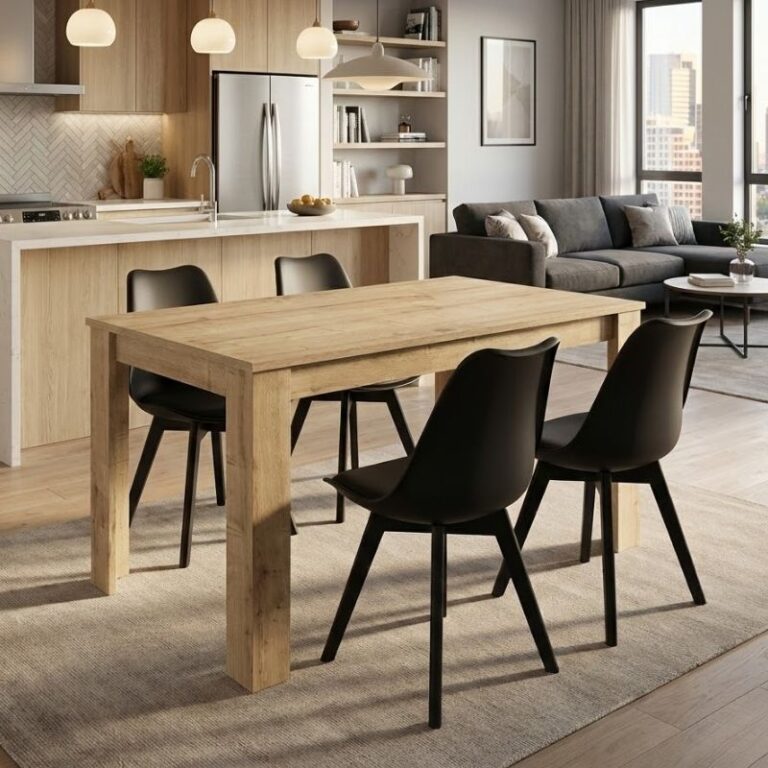 Σετ τραπεζαρία 5τμχ Darlen – Viva χρώμα sapphire oak – μαύρο 125x72x74εκ.