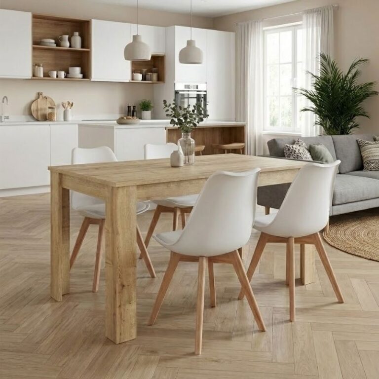 Σετ τραπεζαρία 5τμχ Darlen – Viva χρώμα sapphire oak – λευκό/φυσικό πόδι 125x72x74εκ.