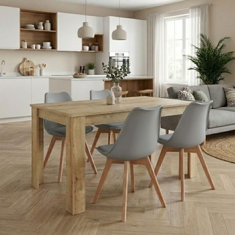 Σετ τραπεζαρία 5τμχ Darlen – Viva χρώμα sapphire oak – γκρι 125x72x74εκ.