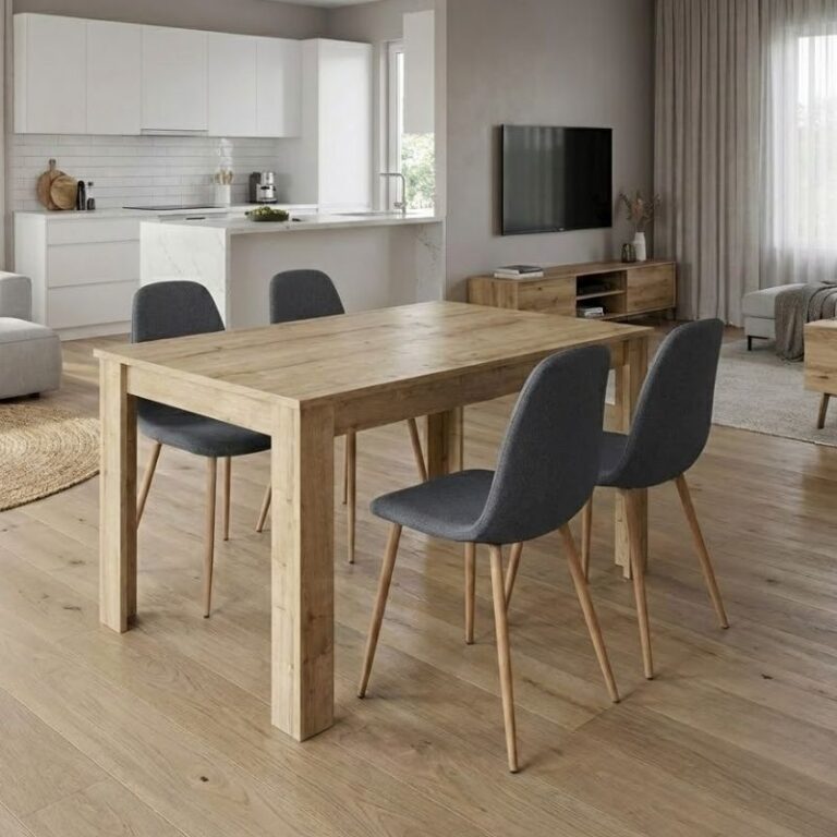Σετ τραπεζαρία 5τμχ Darlen – Iris χρώμα sapphire oak – γκρι/φυσικό πόδι 125x72x74εκ.