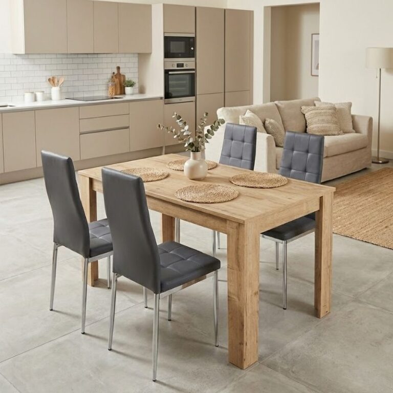 Σετ τραπεζαρία 5τμχ Darlen – Rosa χρώμα sapphire oak – γκρι/χρωμίου πόδι 125x72x74εκ.