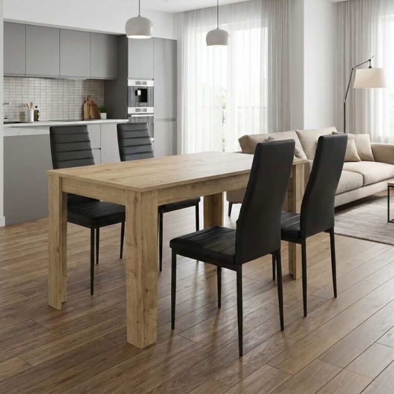 Σετ τραπεζαρία 5τμχ Darlen – Rosa χρώμα sapphire oak – μαύρο 125x72x74εκ.