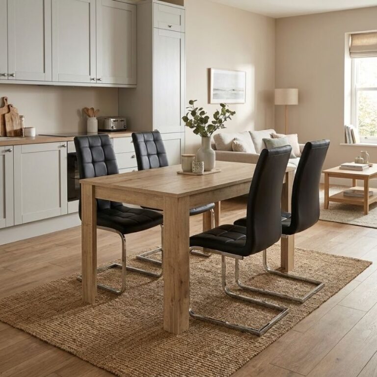 Σετ τραπεζαρία 5τμχ Darlen – Vela χρώμα sapphire oak – μαύρο 125x72x74εκ.