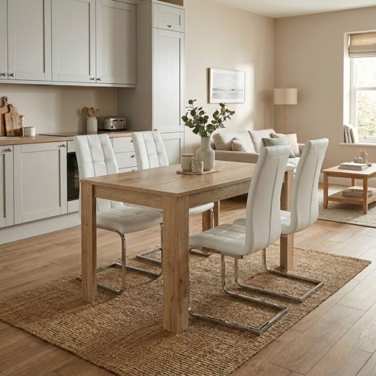 Σετ τραπεζαρία 5τμχ Darlen – Vela χρώμα sapphire oak – λευκό 125x72x74εκ.