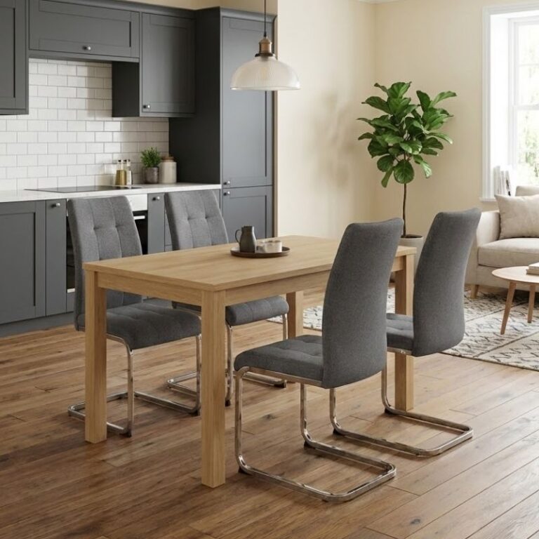 Σετ τραπεζαρία 5τμχ Darlen – Laura χρώμα sapphire oak – γκρι 125x72x74εκ.