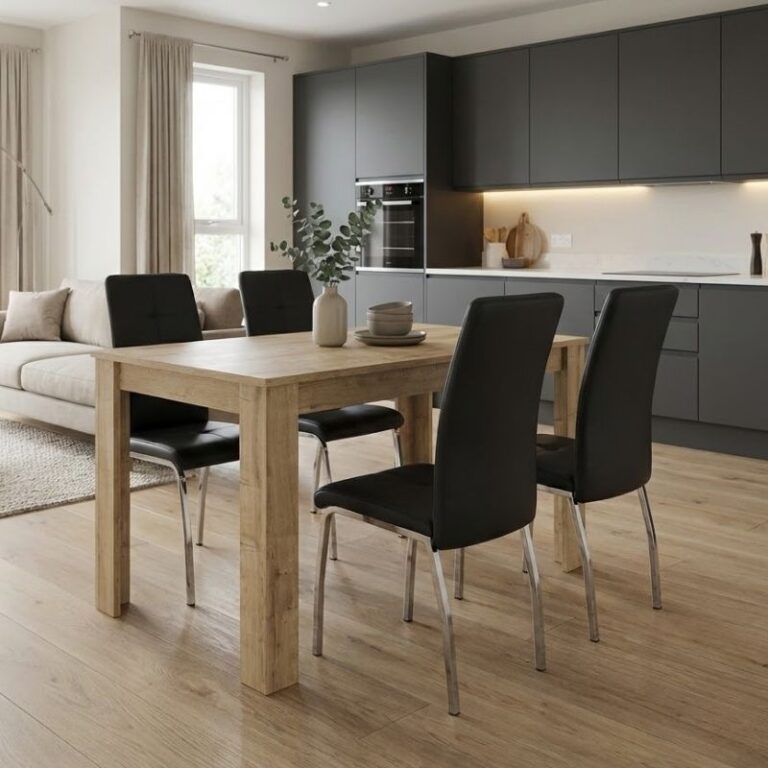 Σετ τραπεζαρία 5τμχ Darlen – Alma χρώμα sapphire oak – μαύρο 125x72x74εκ.