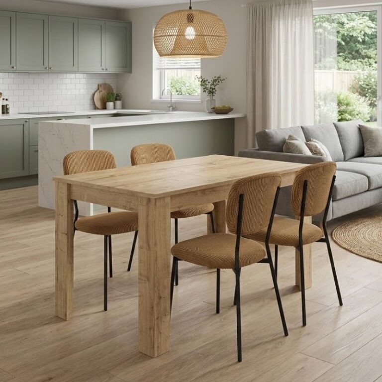 Σετ τραπεζαρία 5τμχ Darlen – Kevin χρώμα sapphire oak – μουσταρδί 125x72x74εκ.