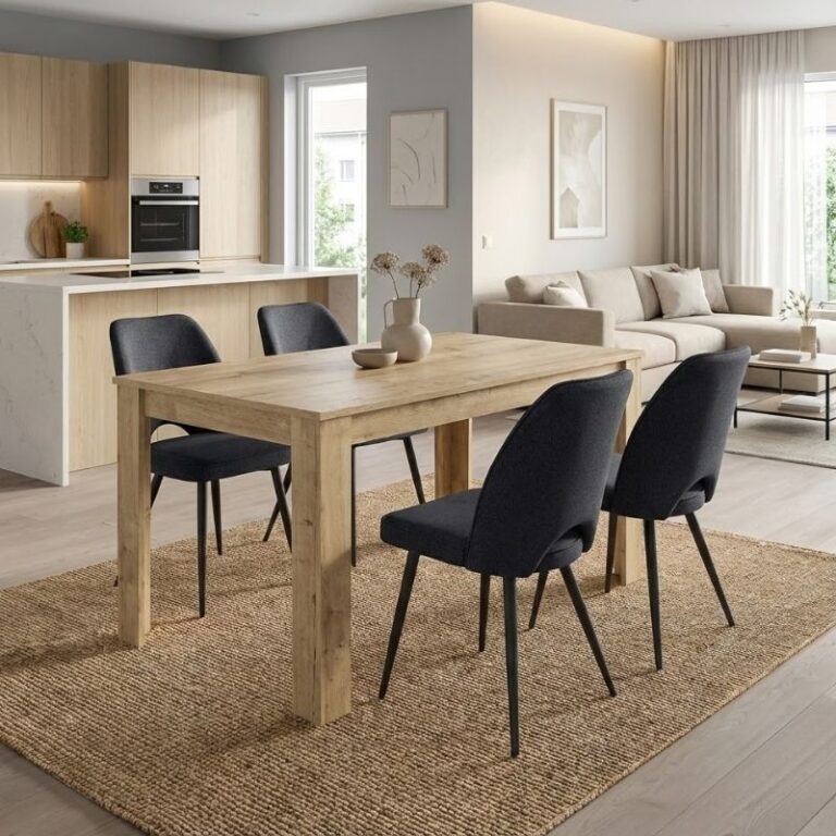 Σετ τραπεζαρία 5τμχ Darlen – Christy χρώμα sapphire oak – ανθρακί 125x72x74εκ.