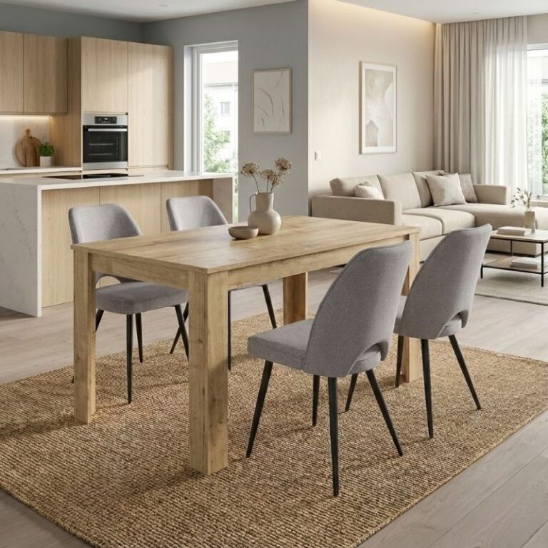 Σετ τραπεζαρία 5τμχ Darlen – Christy χρώμα sapphire oak – ανοιχτό μπεζ 125x72x74εκ.
