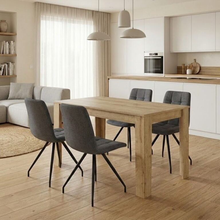 Σετ τραπεζαρία 5τμχ Darlen – Bianca χρώμα sapphire oak – γκρι 125x72x74εκ.