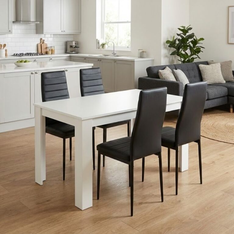 Σετ τραπεζαρία 5τμχ Darlen – Rosa χρώμα λευκό – μαύρο 125x72x74εκ.