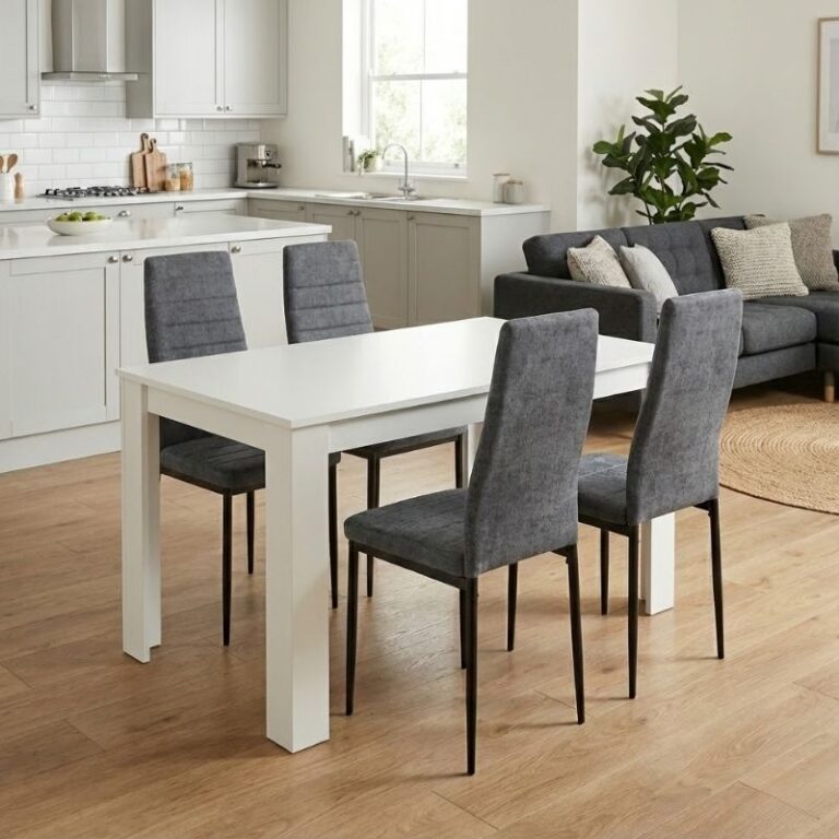 Σετ τραπεζαρία 5τμχ Darlen – Rosa χρώμα λευκό – γκρι 125x72x74εκ.
