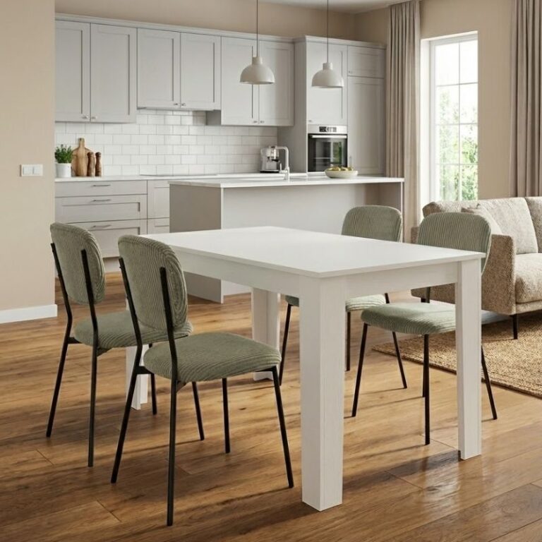 Σετ τραπεζαρία 5τμχ Darlen – Kevin χρώμα λευκό – λαδί 125x72x74εκ.
