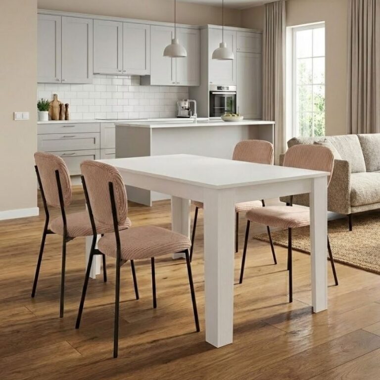 Σετ τραπεζαρία 5τμχ Darlen – Kevin χρώμα λευκό – μόκα 125x72x74εκ.