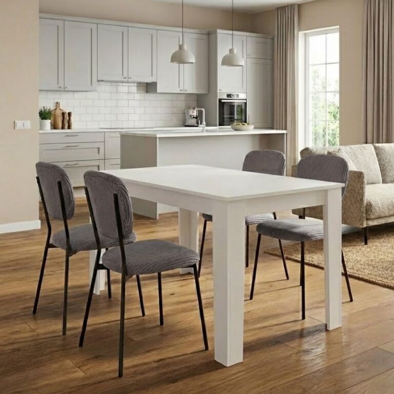 Σετ τραπεζαρία 5τμχ Darlen – Kevin χρώμα λευκό – γκρι 125x72x74εκ.