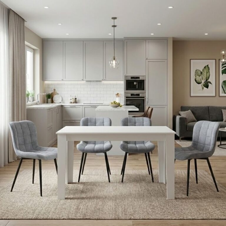 Σετ τραπεζαρία 5τμχ Darlen – Chiara χρώμα λευκό – γκρι 125x72x74εκ.