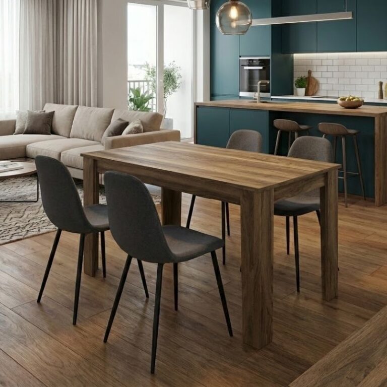 Σετ τραπεζαρία 5τμχ Darlen – Iris χρώμα καρυδί – γκρι 125x72x74εκ.