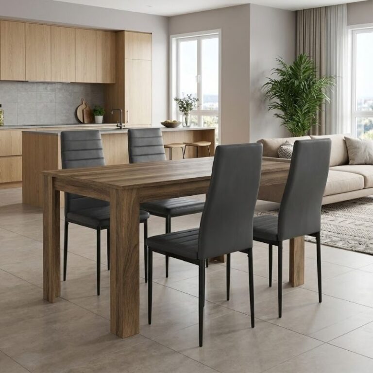 Σετ τραπεζαρία 5τμχ Darlen – Rosa χρώμα καρυδί – μαύρο 125x72x74εκ.