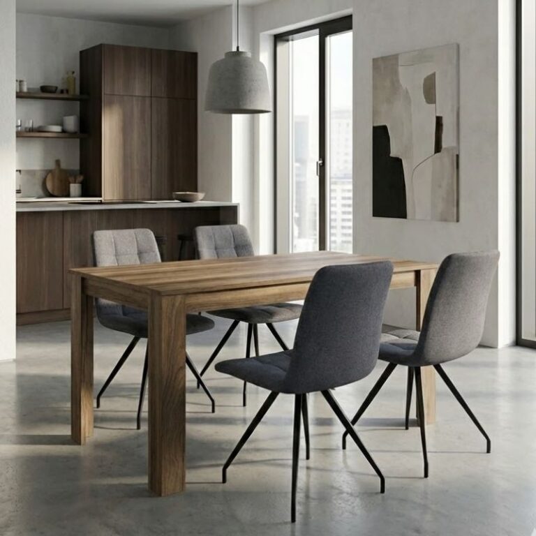 Σετ τραπεζαρία 5τμχ Darlen – Bianca χρώμα καρυδί – γκρι 125x72x74εκ.