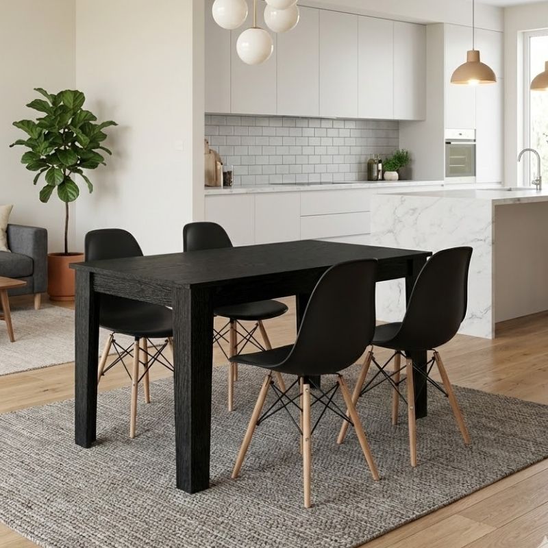 Σετ τραπεζαρία 5τμχ Άνδρος 30 χρώμα sencron black - μαύρο 125x72x74εκ.