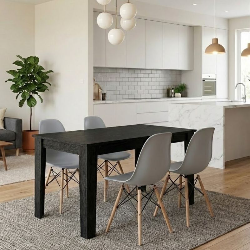 Σετ τραπεζαρία 5τμχ Άνδρος 30 χρώμα sencron black - γκρι 125x72x74εκ.