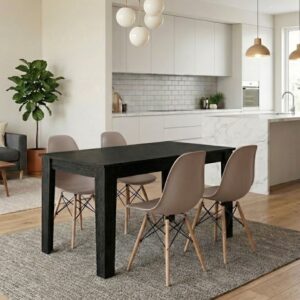 Σετ τραπεζαρία 5τμχ Darlen - Nova χρώμα sencron black - cappuccino 125x72x74εκ.