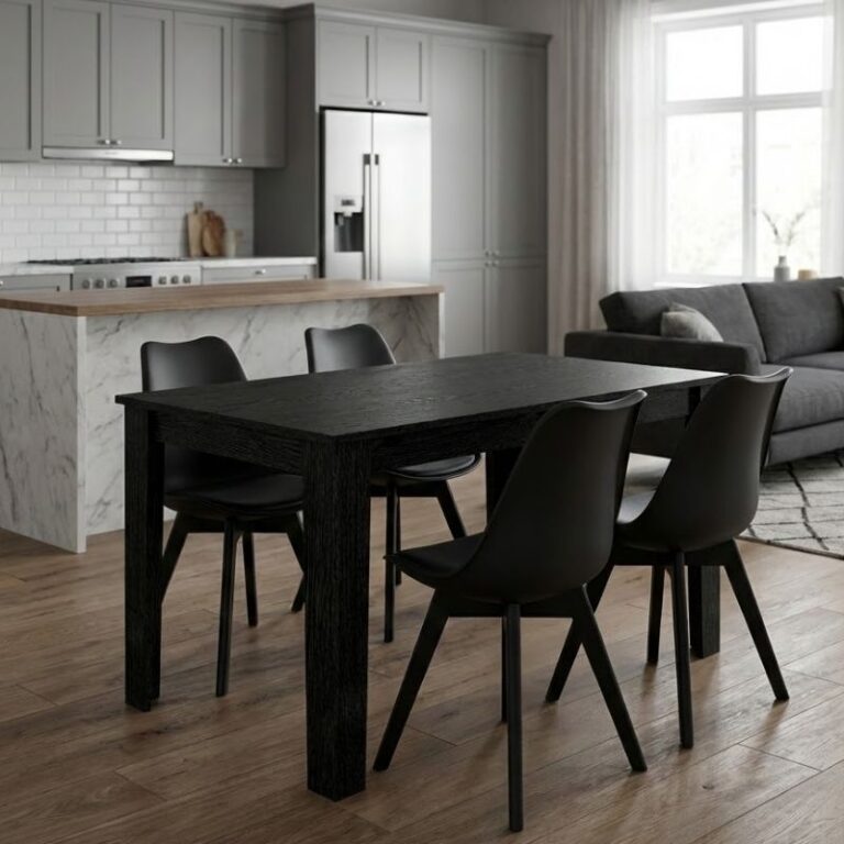 Σετ τραπεζαρία 5τμχ Darlen – Viva χρώμα sencron black – μαύρο 125x72x74εκ.