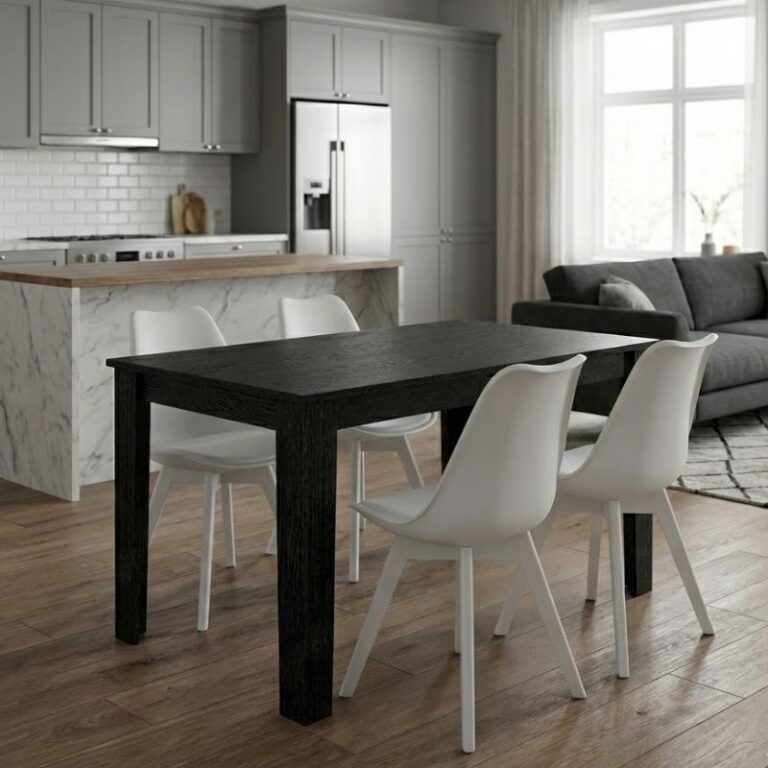 Σετ τραπεζαρία 5τμχ Darlen – Viva χρώμα sencron black – λευκό 125x72x74εκ.