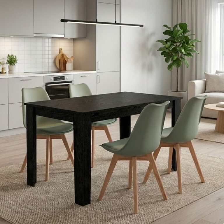 Σετ τραπεζαρία 5τμχ Darlen – Viva χρώμα sencron black – φυστικί 125x72x74εκ.