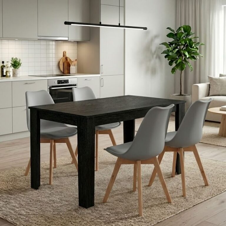 Σετ τραπεζαρία 5τμχ Darlen – Viva χρώμα sencron black – γκρι 125x72x74εκ.