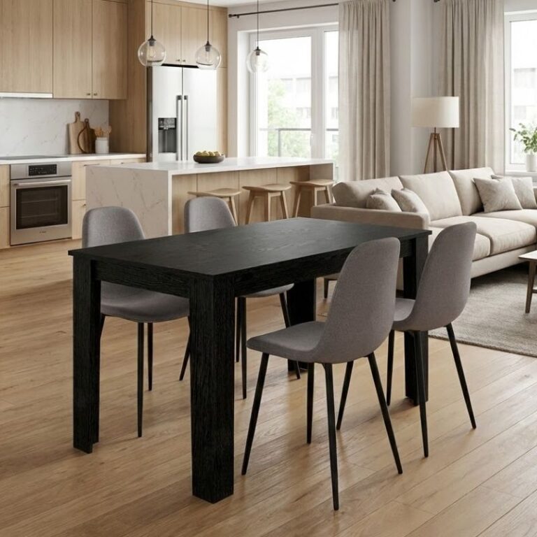 Σετ τραπεζαρία 5τμχ Darlen – Iris χρώμα sencron black – ανοιχτό μπεζ 125x72x74εκ.